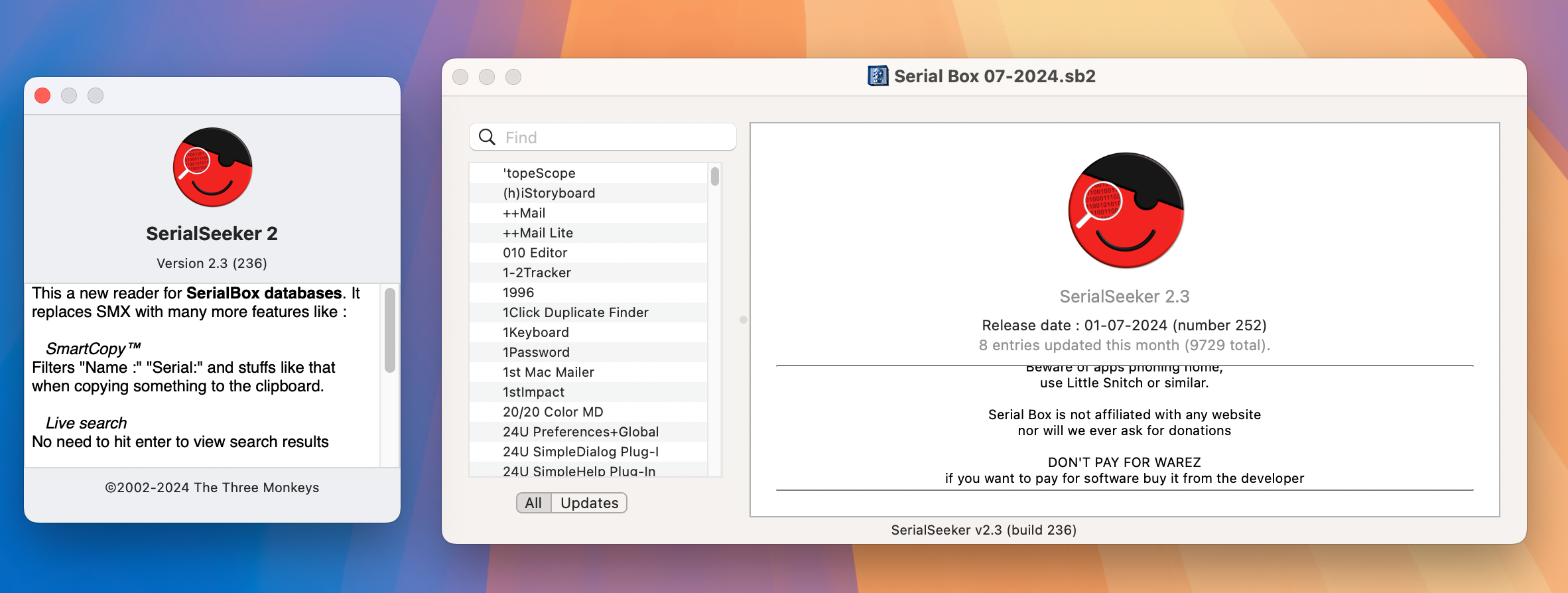 Serial Box & Serial Seeker for Mac v2024.07 软件序列号查询软件 免激活下载-1