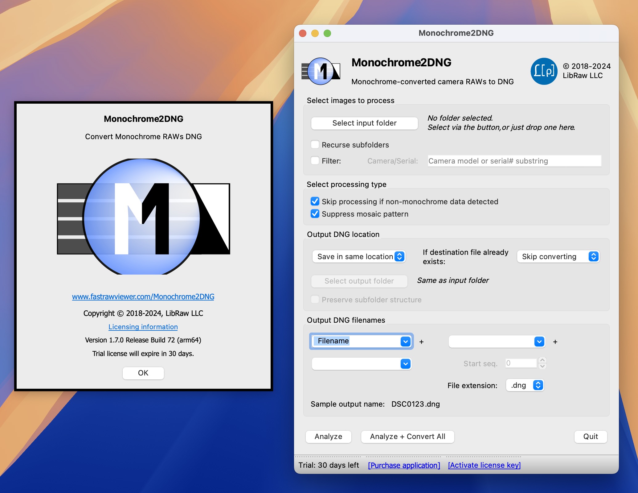 LibRaw Monochrome2DNG for Mac v1.7.0.72 DNG格式转换器 免激活下载-1